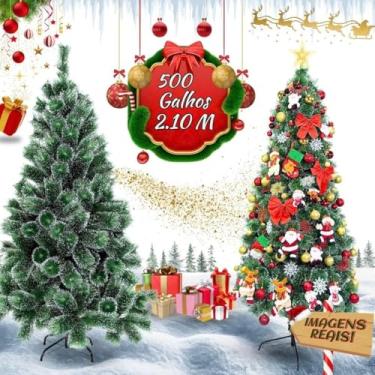 Imagem de Árvore De Natal Pom Pom Verde Com Pontas Nevada 2,10m 500 Galhos Grande Pinheiro Toque De Neve Cheia Luxo