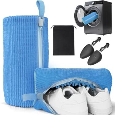 Imagem de Bolsa para máquina de lavar sapatos, sacos reutilizáveis de limpeza de roupas para lavadora e secadora Fibras fofas 360° Limpeza envolvente para todos os sapatos com árvores de sapato ajustáveis e