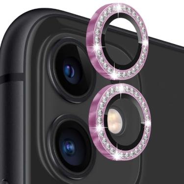 Imagem de Compatível com iPhone 11/12/12 Mini Protetor de Lente de Câmera, Vidro Temperado 9H, Anel Individual de Metal, Rosa