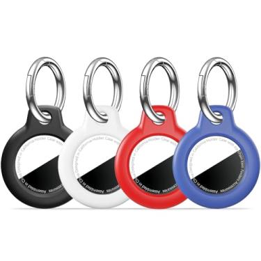 Imagem de [Pacote com 4] Capa com suporte para AirTag, com chaveiro, antirarranhões para AirTags, chaveiro para Apple para AirTags, acessórios para rastreador de itens GPS, multicolorido
