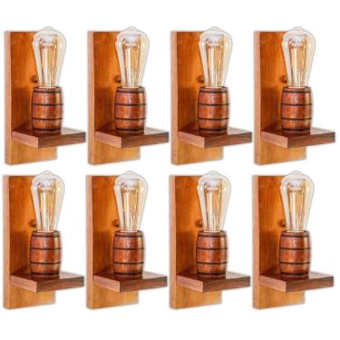 Imagem de Kit 8 Arandelas Barril Delenha Decor Madeira Maciça - Mogno