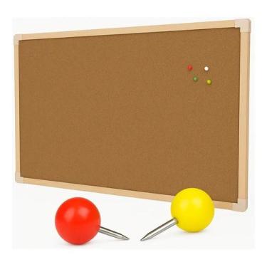 Imagem de Quadro Aviso Cortiça Moldura Madeira 40x30cm com 50 Alfinetes - Stalo