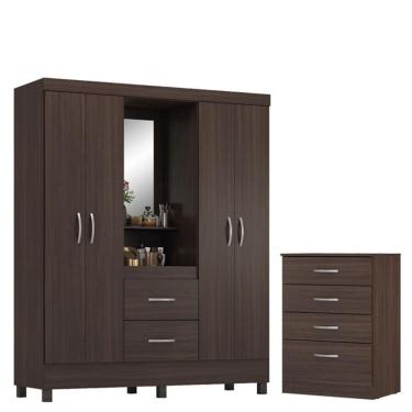 Imagem de Guarda Roupa Casal Capelinha Lord Com Comôda Astral Café - Demóbile