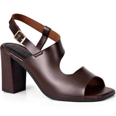Imagem de Sandália Feminina Lumiss Salto Alto Bloco Fivela Bico Quadrado Confortável marrom35