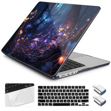 Imagem de Yebiseven Capa para MacBook Pro M3 de 16 polegadas, lançado em 2023, 2021, A2991/A2485, A2780, M2, M1 Pro/Max, capa rígida com capa de teclado e protetor de trackpad e 2 adaptadores OTG, flor