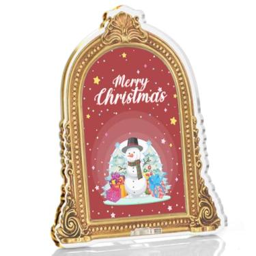 Imagem de Boneco de neve para decoração de mesa de Natal – Boneco de neve fofo Feliz Natal, placa de centro de mesa para decoração de casa