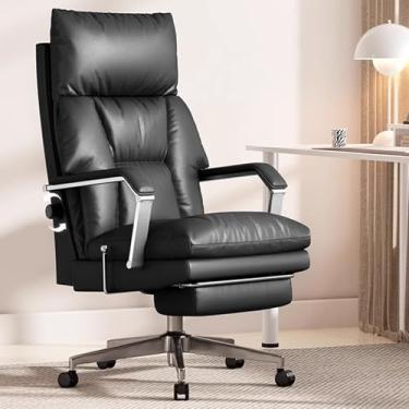 Imagem de Cadeira de escritório ergonômica com encosto alto, Suporte lombar ajustável e giro de 360° - Cadeira de escritório reclinável de couro com apoio para os pés, Capacidade de 180 kg,Black