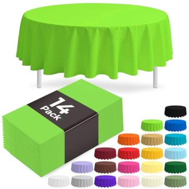 Imagem de JSQBSECL Pacote com 14 toalhas de mesa de plástico branco 137 cm x 274 cm toalha de mesa retangular descartável para festas (verde-limão, 213 cm redonda)