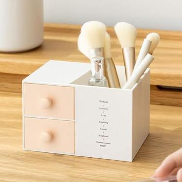 Imagem de Porta-lápis multifuncional, organizador de mesa com 2 gavetas – Armazenamento de mesa para material de escritório e cosméticos (rosa)