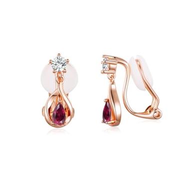 Imagem de Brincos femininos com pingente de gota e rubi dourado rosa, hipoalergênico, não perfurado, sem dor