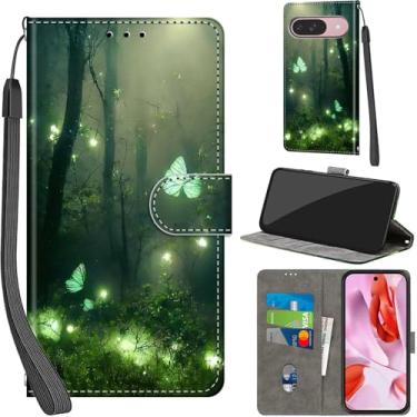 Imagem de Capa carteira para Google Pixel 9 / Pixel 9 Pro, com [3 compartimentos para cartões], fecho magnético com suporte, capa protetora de couro PU à prova de choque 16 cm, borboleta