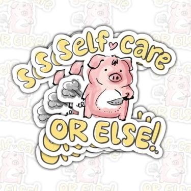 Imagem de Adesivos de porco autocuidado, 3 peças de adesivos de vinil com citação de animais fofos para laptop, caderno, diário, garrafa hidráulica, tablet, garrafa de água, para-choque de carro, presente