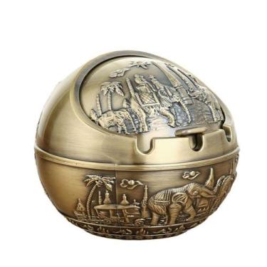 Imagem de Cinzeiro vintage, bola grande com tampa, cinzeiro fumegante de metal -