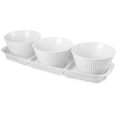 Imagem de Petisqueira de Plastico com 3 Divisórias e Tijelas para Molhoes 400ml (Branco)