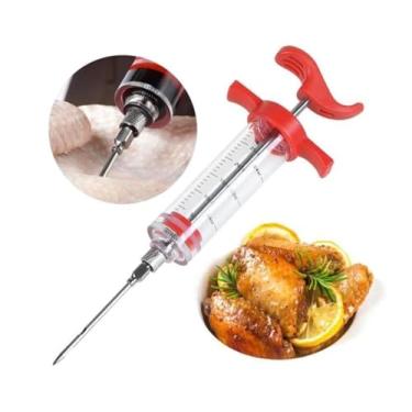 Imagem de Seringa Culinária Injetor de Recheio E Temperos Para Carne Frango Costela Carneiro 30 ml, Aço Inox e PP