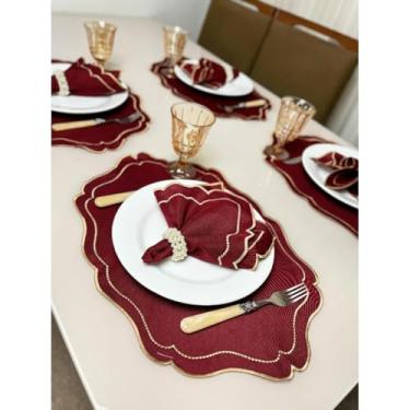 Imagem de Conjunto de 12 jogos americanos estilo americano Jogos americanos para uma mesa de jantar para 6 pessoas Arranjo de mesa Guardanapos redondos Mesa de jantar(Realeza Bor Dour - Bordo)