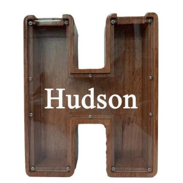 Imagem de Cofrinho com letras de madeira personalizado para crianças, meninos e 