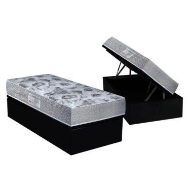 Imagem de Cama Box Baú Solteiro: Colchão Anatômico Ortobom D28 - Ep Iso 60 + Base Crc Suede Black(88x188)