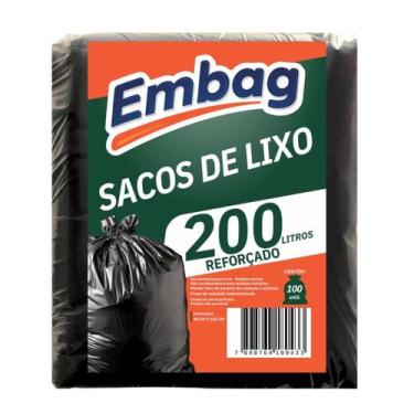 Imagem de Saco de Lixo 200 Litros Reforçado Resistente 100Un Embag, Preto