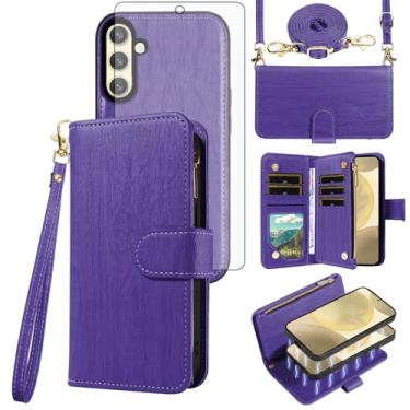 Imagem de Asuwish Capa de celular para Samsung Galaxy S24 5G carteira com zíper destacável com protetor de tela de vidro temperado alça transversal flor flip porta-cartão S 24 24S G5 mulheres homens meninas