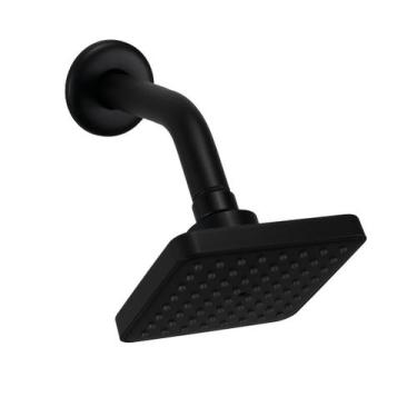 Imagem de Ducha Chuveiro Flatt Quadrado ABS Preto c/ Braço Parede - AMG Metais