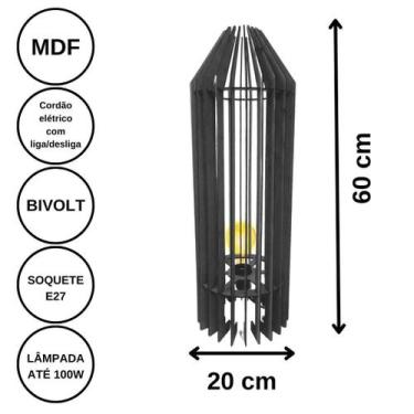 Imagem de Luminária de Chão MDF PENEDO - LENOBRE, Preto, 60x20cm, Bivolt