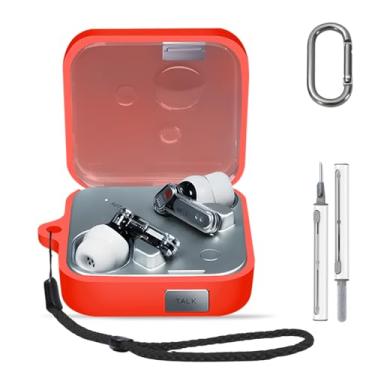 Imagem de HUKWIMO Capa para Nothing Ear (3), capa protetora macia com mosquetão, alça e caneta de limpeza, à prova de choque, antiarranhões, carregamento sem fio, vermelho