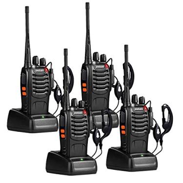 Imagem de pxton Walkie Talkies de longo alcance para adultos com fones de ouvido, rádio bidirecional recarregável de 16 canais com lanterna, bateria de íon de lítio e carregador (pacote com 4)