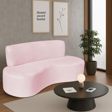 Imagem de Sofá Curvo 4 Lugares Amsterdã 200cm Suede Cor Rosa Bebê