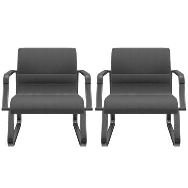 Imagem de Kit 02 Cadeiras De Escritório Recepção Fixa Pés Preto Lev P03 Crepe Preto - Lyam Decor