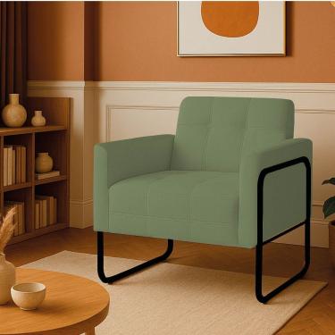 Imagem de Poltrona Sala Industrial Alta Tubo Preto Elisa Bouclê D03 - D'rossi Cor Pistache