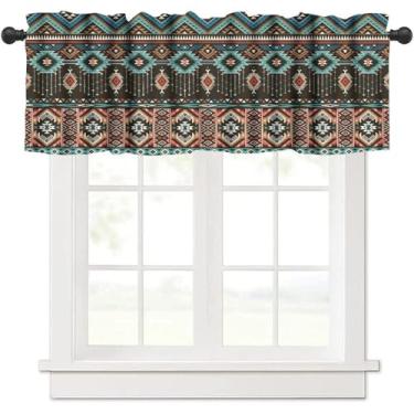 Imagem de Cortinas de sanefa nativa asteca para cozinha, estampa geométrica boho tribal nativa do sudoeste, tratamentos de janela pequena para cozinha, sala de estar, café, decoração de varão, saquinhos vintage