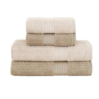 Imagem de Buddemeyer, Kit Jogo de Toalhas Buddemeyer 4 Peças Banho e Rosto Fio Penteado Canelado 100% Algodão Ultrasoft Cor:Bege 3032/1534