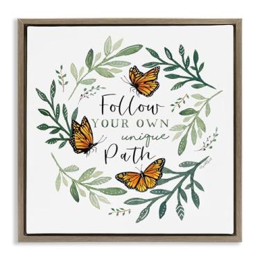 Imagem de Stupell Industries Follow Unique Path Butterflies Gold Framed Floater Canvas Wall Art, design por Elizabeth Tyndall, 18 x 18