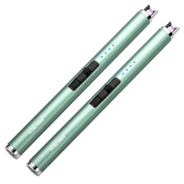 Imagem de ARECTECH Isqueiro de vela elétrico recarregável, arco plasma, à prova de vento, para velas, cozinha, presente de aniversário para mãe, homens, esposa, com cabo tipo C, verde, pacote com 2