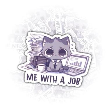 Imagem de (3 peças) Adesivo Me with a Job, adesivo de vinil com citação existencial de gato fofo engraçado para garrafa de água, decalque de capacete, presentes para adultos sobrecarregados de trabalho e amigos