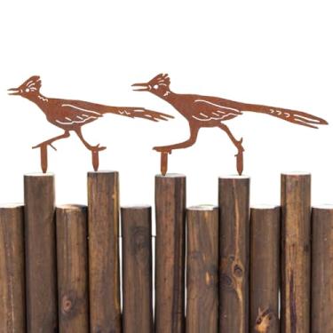 Imagem de CREATCABIN 2 peças de decoração de cerca de pássaros enferrujados decoração de pássaros de metal ao ar livre para jardim arte metal artesanato estátua ornamentos esculturas de ferro estacas decoração
