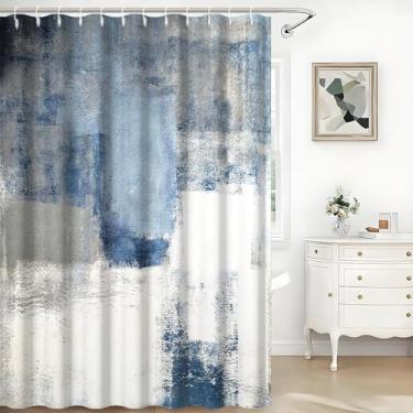 Imagem de TTQYFNM Cortina de chuveiro azul e cinza pintura abstrata moderna contemporânea ombré cortina de chuveiro para banheiro decoração de banheira tecido impermeável conjunto de cortinas de banho com