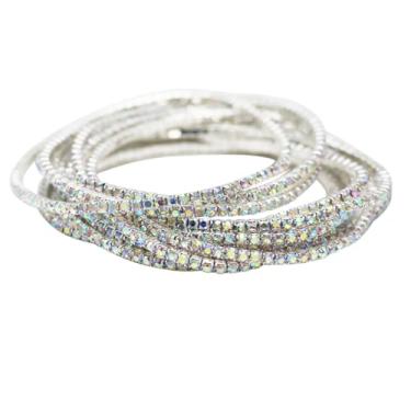 Imagem de Rosemarie & Jubalee Pulseiras elásticas de strass de cristal, estilo empilhável, conjunto de 12, 16,75 polegadas, One Size, Liga metálica, strass de cristal, Strass