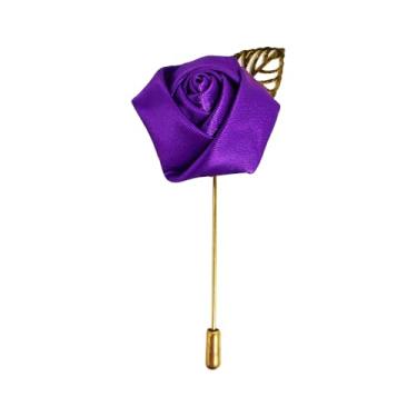 Imagem de Terno de cavalheiro, broche de flor, broche de lapela feito à mão, boutonniere vara, corsage, acessório, multicolorido, rosa, cetim, smoking, noivo, casamento, banquete, festa, Small, Metal, Sem Pedra