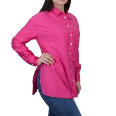 Imagem de Camisa Feminina Dudalina ML Oversized Reta Rosa Escuro - 530110-Feminino