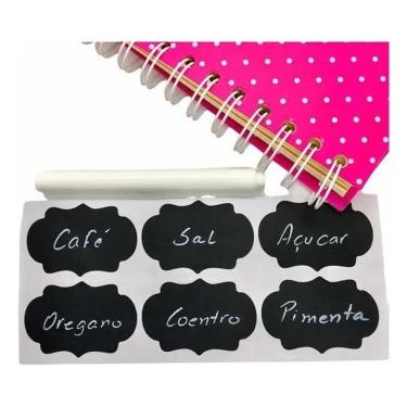 Imagem de 90 Etiqueta Adesiva Lousa + 1 Caneta Giz Para Decorar Po Pre