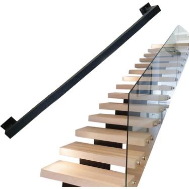 Imagem de Corrimãos Para Escadas, Corrimãos De Metal Preto Para Escadas Com Suportes De Parede, Corrimão De Corrimão Para Banheiro, Corredor, Barra De Apoio Externa, Onecolor, 8ft/240cm