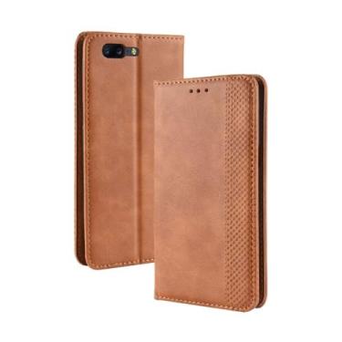 Imagem de Capa para OnePlus 5,Retro Flip magnético,Caso de telefone de couro PU,Design de carteira com 3 slots de cartão e 1 clipe de dinheiro -Brown