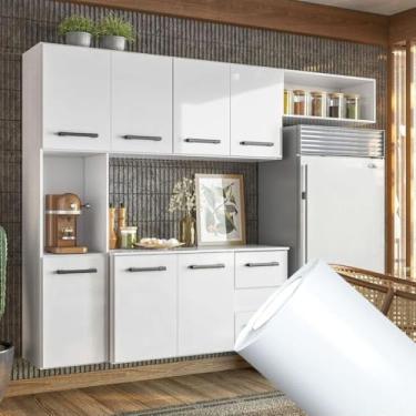 Imagem de Papel Para Móveis Adesivo Decorativo Branco 5 metros = 1 Rolo de 5m X 45cm Autocolante Envelopamento Geladeira, Parede