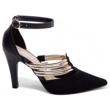 Imagem de Sapato Scarpin Preto Salto 9cm com Tiras em Metalizado Speechio Ouro Light, Torricell@ REF.: 66082B (BR, Adulto, Numérico, 35)