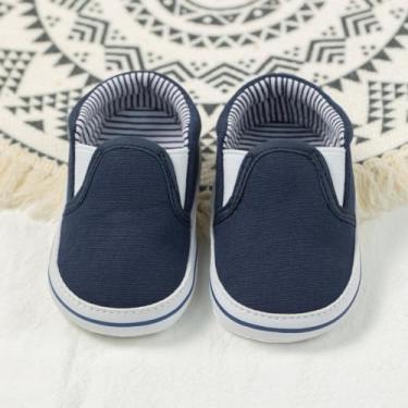 Imagem de Tênis de lona para bebês meninos e meninas recém-nascidos antiderrapante sola macia Frist Walking sapatos respiráveis para crianças pequenas, Azul, 12-18 Months Toddler