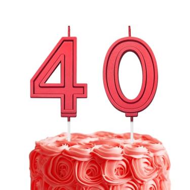 Imagem de Vela vermelha de aniversário de 40 números para bolo, velas de bolo de 6 cm para decoração de aniversário de casamento, celebração de festa de feliz aniversário