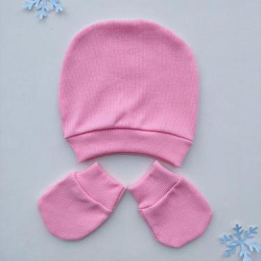 Imagem de Kit Touca e Luva Canelada Recém Nascido enxoval Saída de Maternidade -