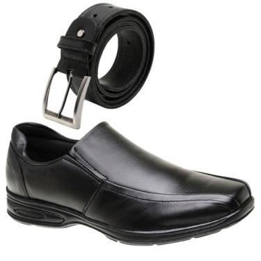 Imagem de Kit Sapato Confort Ortopédico Social De Couro Cinto Largo 100 Couro 50